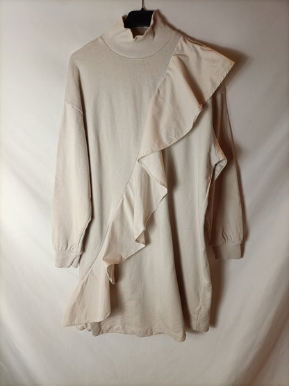 ZARA. Vestido beige volante T.xs/s