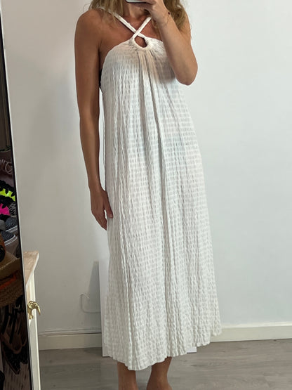 ZARA. Vestido blanco midi textura. T M