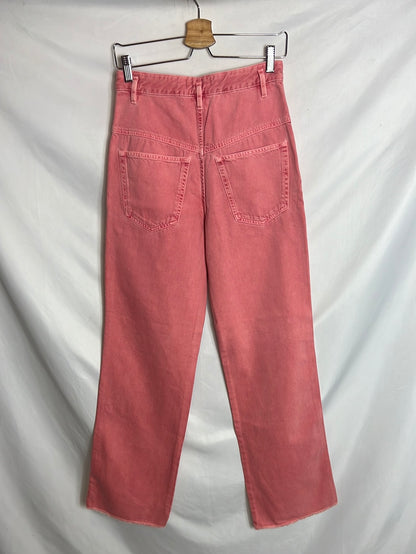 ISABEL MARANT.Denim pata ancha rosa efecto desgastado . T 36