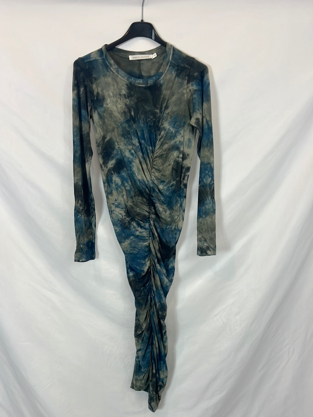 RABENS SALONER. Vestido midi tie dye fruncido T.xs