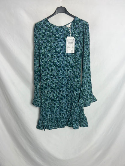 SPRINGFIELD. Vestido corto verde flores T.36