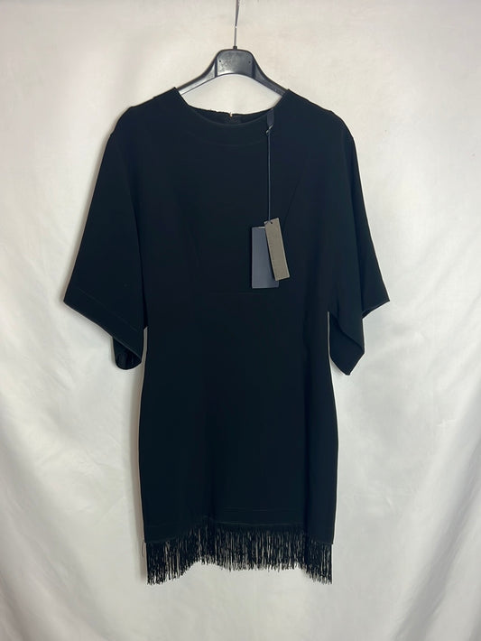 ZARA. vestido negro detalle flecos. T S