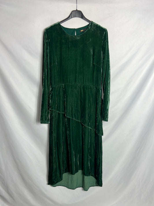 MAJE. Vestido midi terciopelo verde. T 2(M) (tara)