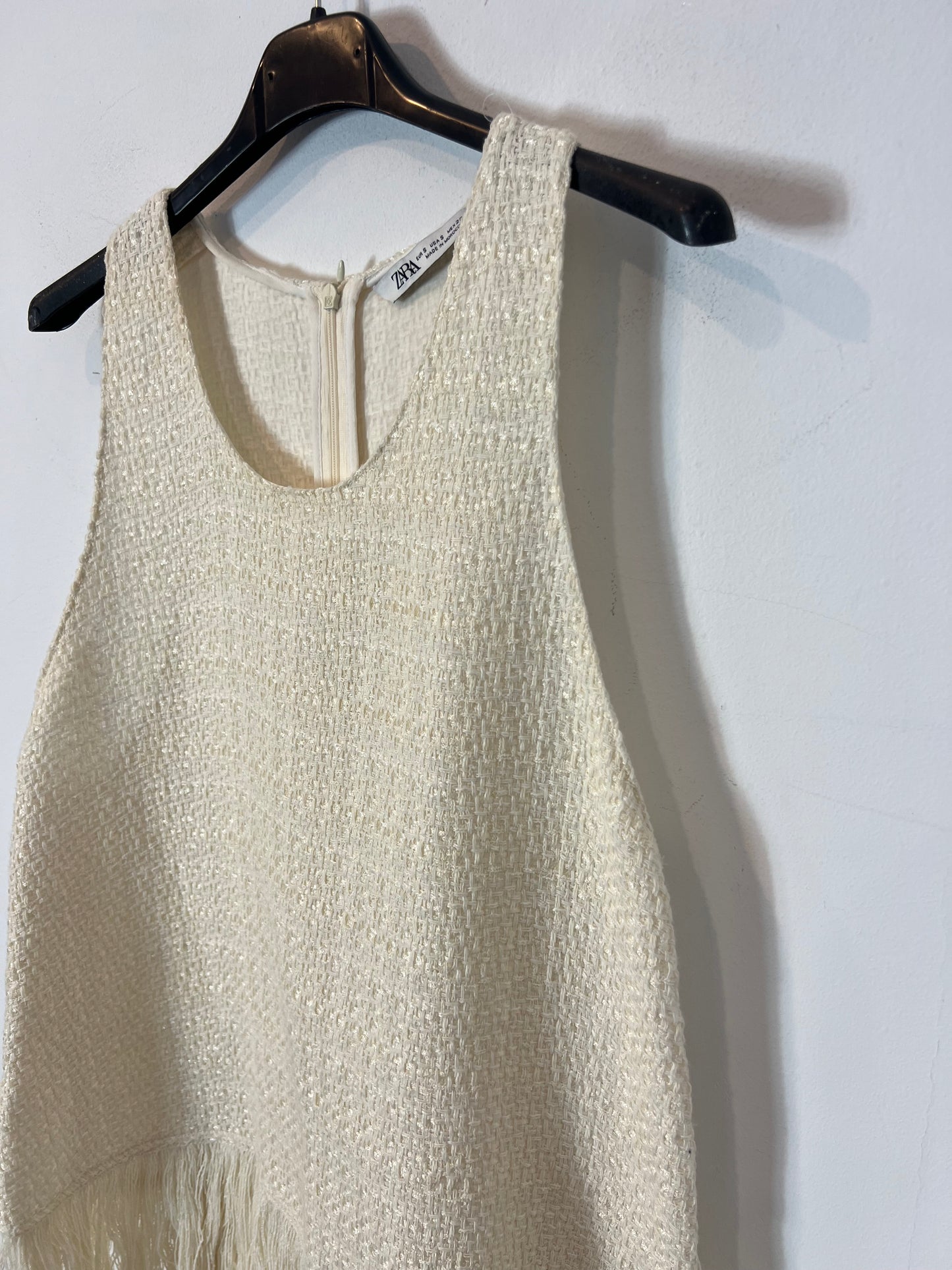 ZARA. top blanco tweed T.s