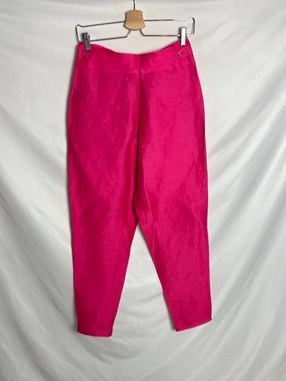 LOVE STORIES. Pantalón seda rosa fucsia. T 34