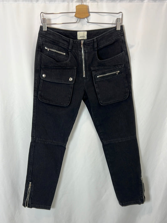 ISABEL MARANT. Pantalón negro denim bolsillos T.36