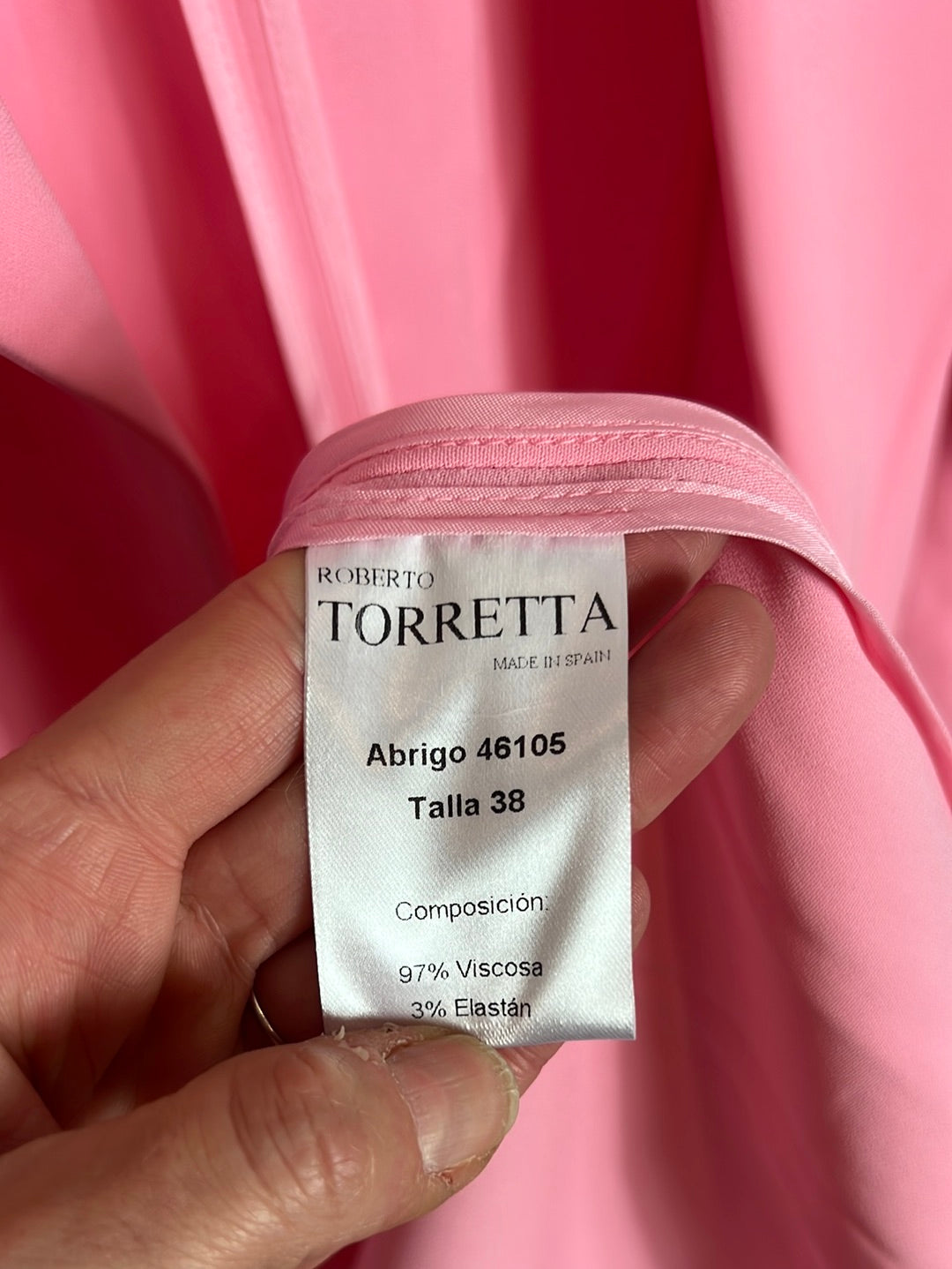 ROBERTO TORRETTA. Chaqueta larga fluida rosa. T 38