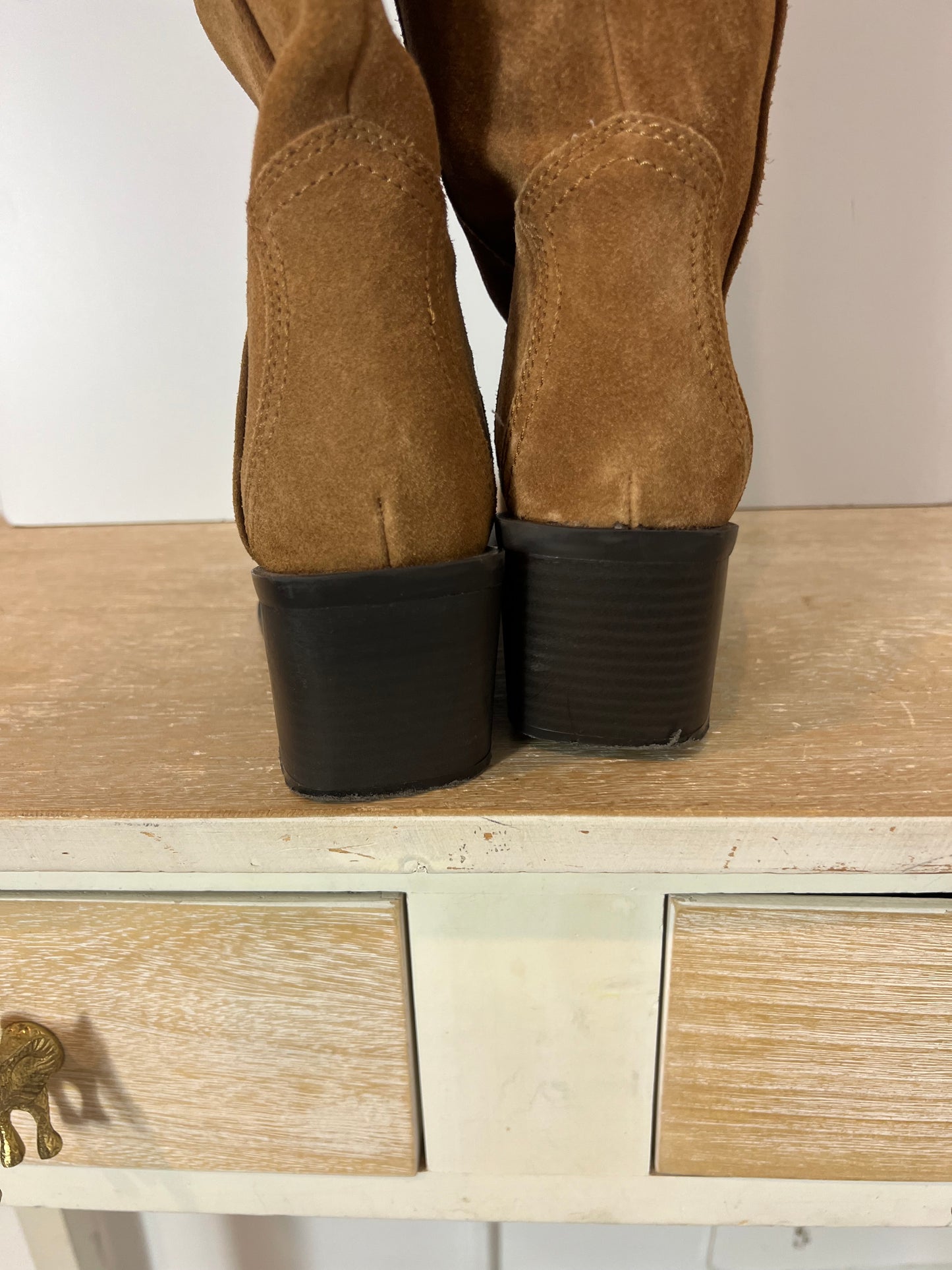 MANGO. Botas alta camel piel  T.37