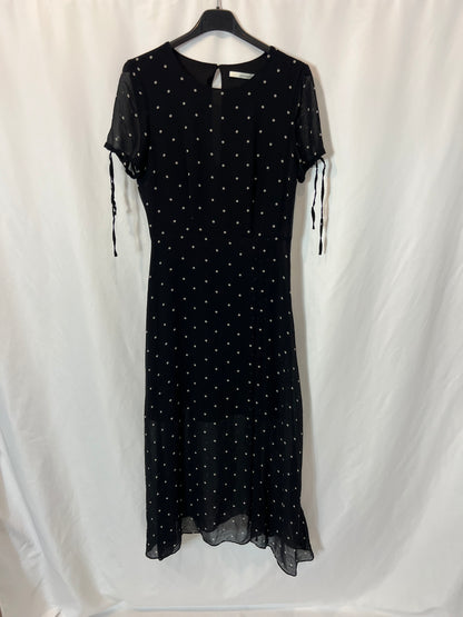 UTERQÜE. Vestido midi seda lunares. T XS