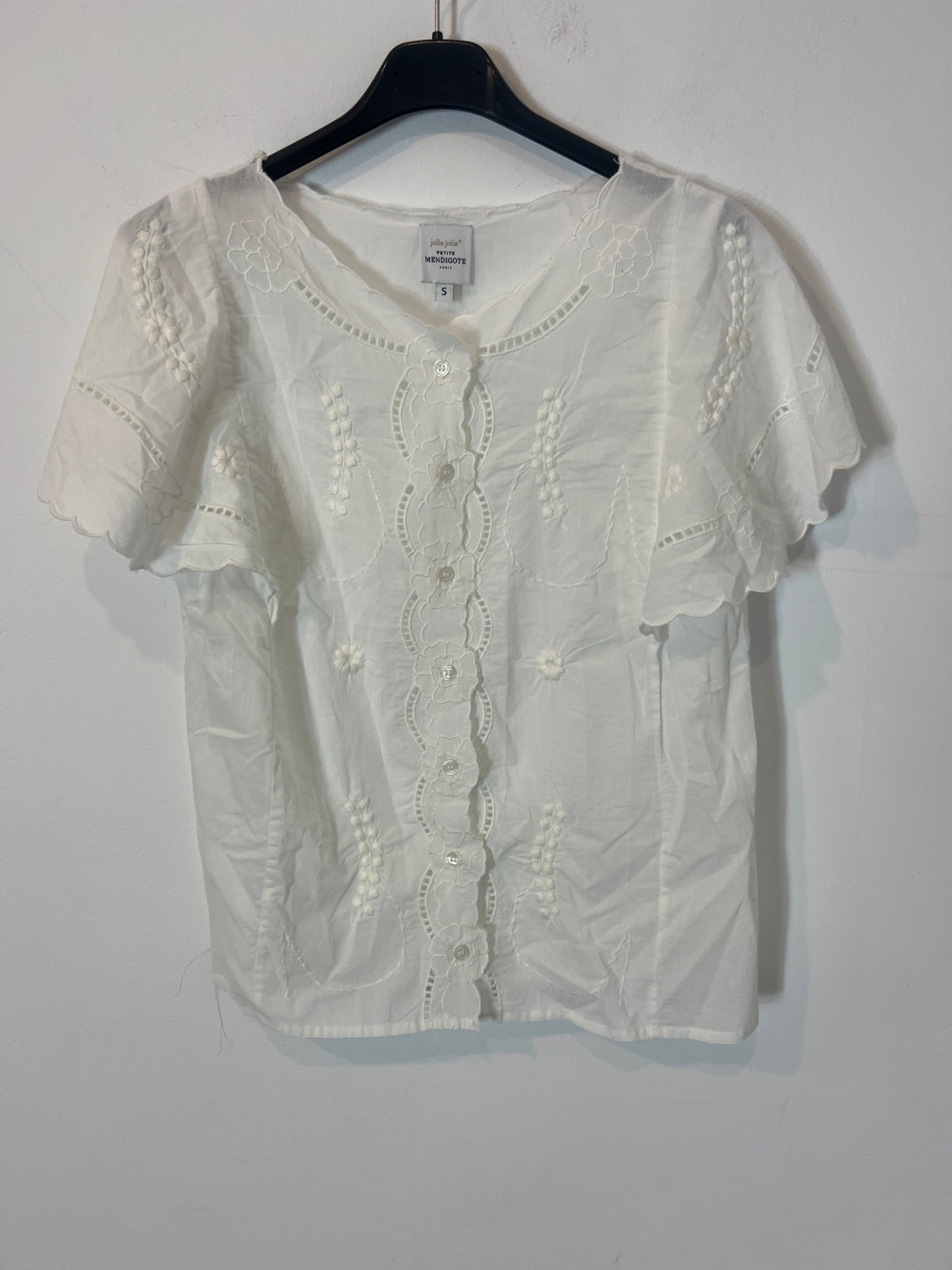 PETITE MENDIGOTE. Blusa blanca flores bordadas T.s