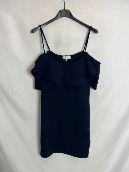 FORMULA JÓVEN. Vestido corto azul volante T.s