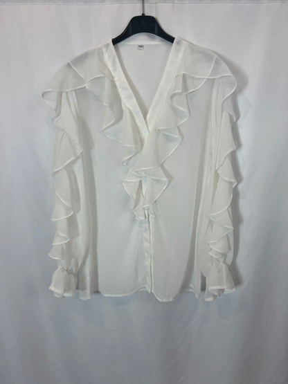 OTRAS. Blusa blanca fluida detalle volante. T L