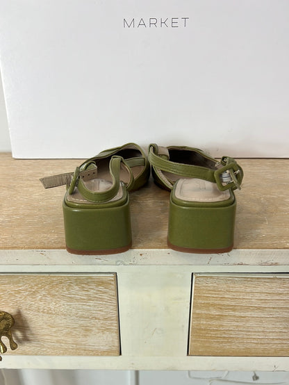 MINT&ROSE. Zapatos verdes piel doble textura. T 38