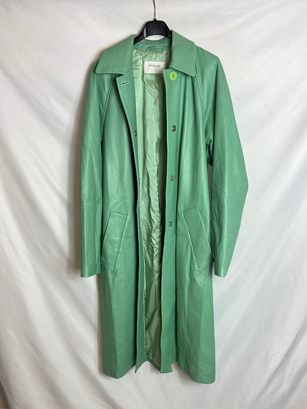 SPORTMAX (MAXMARA). Chaqueta larga piel verde agua. T 40