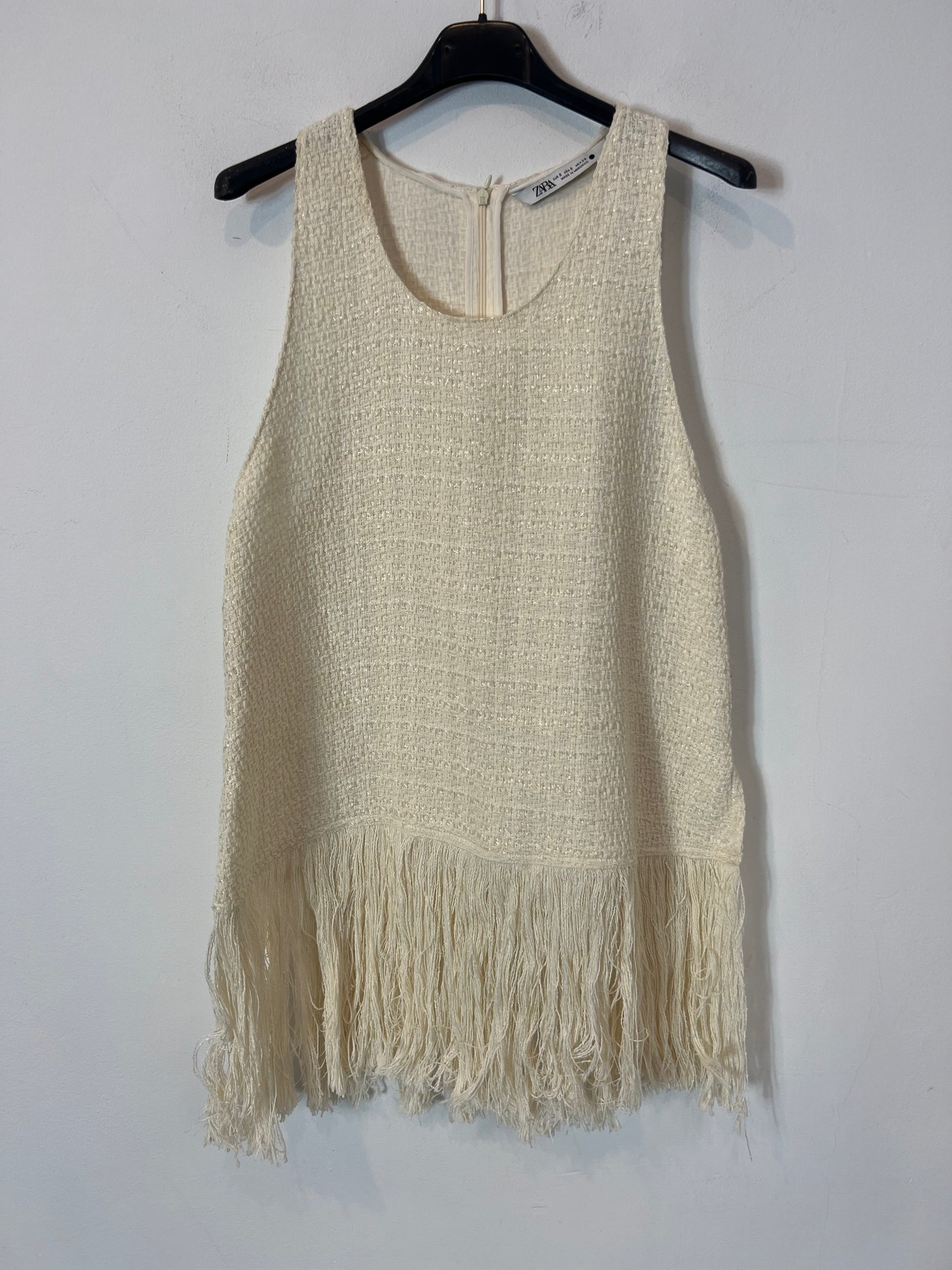 ZARA. top blanco tweed T.s