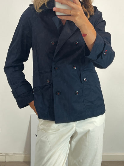 PEDRO DEL HIERRO. Chaqueta azul estilo gabardina. T S