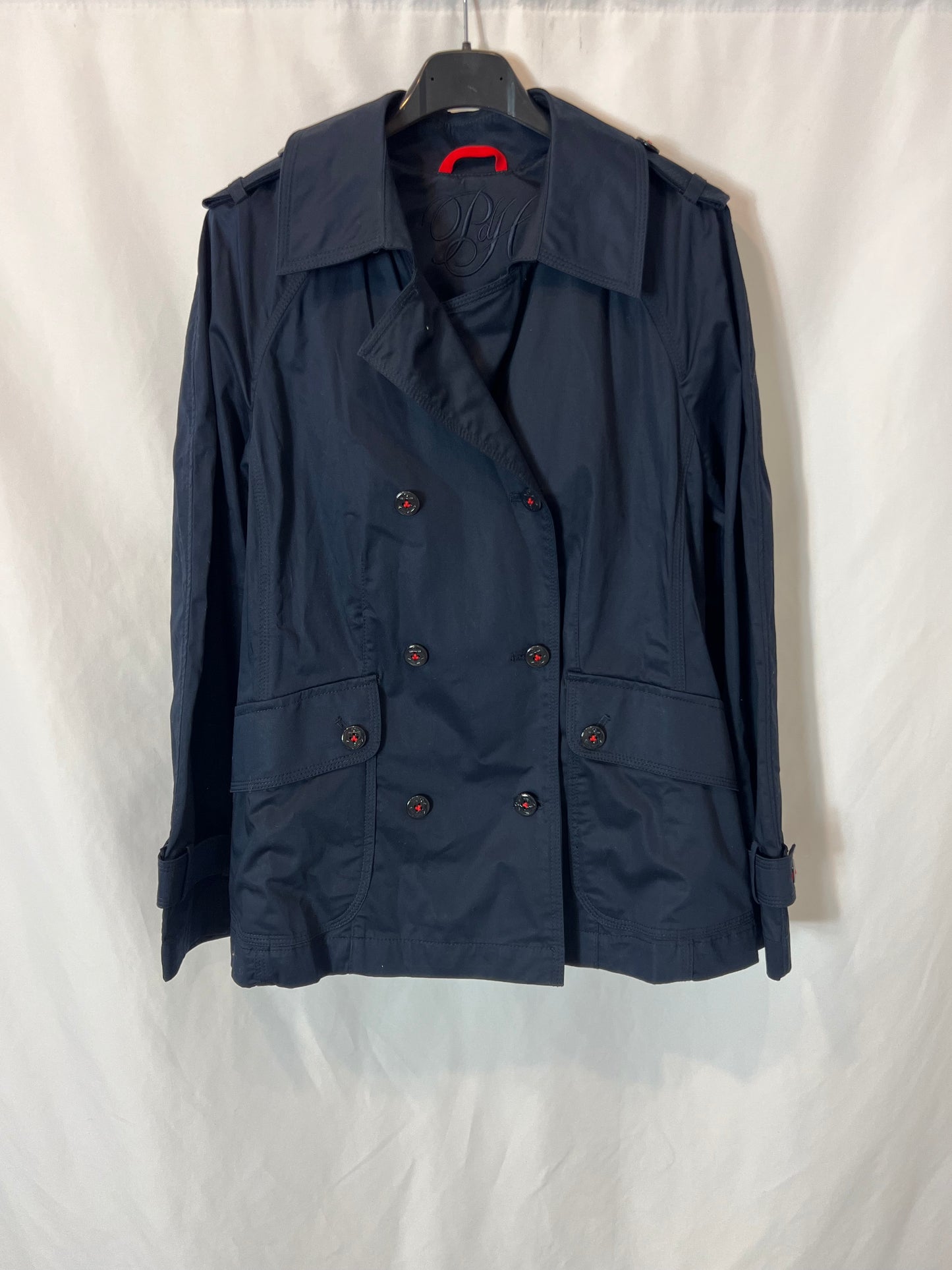 PEDRO DEL HIERRO. Chaqueta azul estilo gabardina. T S