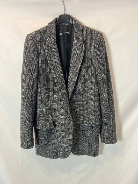 ZARA. Blazer gris espiga T.s