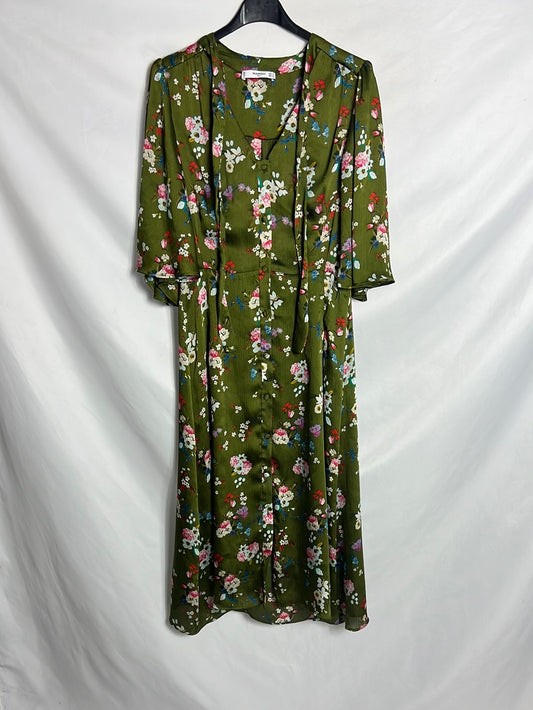 MANGO. Vestido midi verde estampado. T M