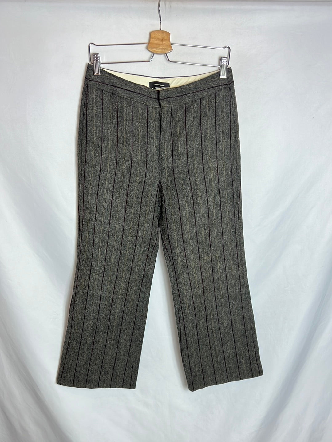 ISABEL MARANT. Pantalón culotte rayas lino y lana. T 38