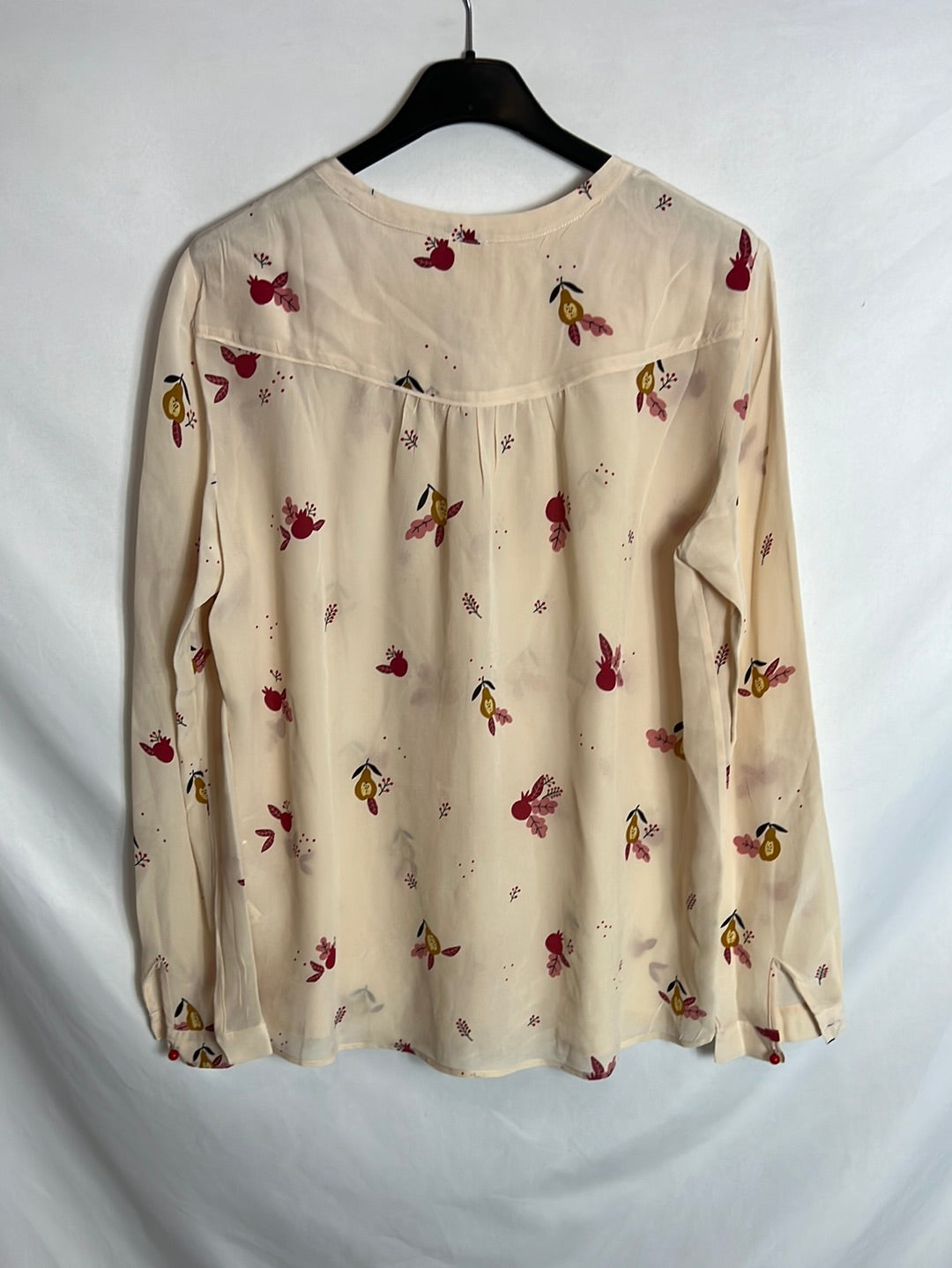 DES PETITS  HAUTS. Blusa beige estampada. T 1(S)