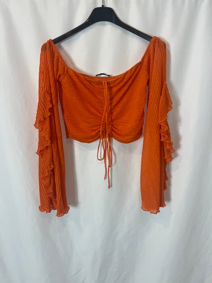 ZARA. Top naranjas plisado elastico. T S