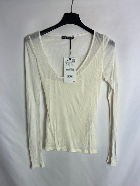 ZARA. Top fino beige doble capa. T S