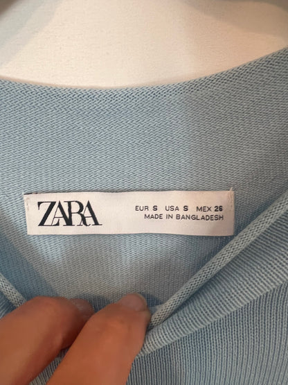 ZARA. vestido largo punto azul T.s