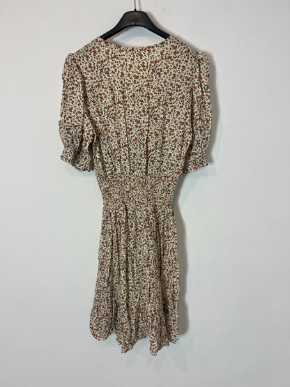 BROWNIE. Vestido corto beige flores. TXS/ S