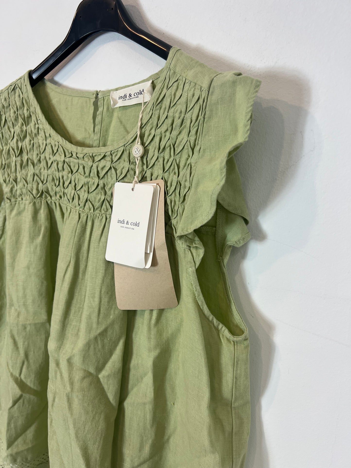 INDI & COLD. Top textura verde sin magas. T M