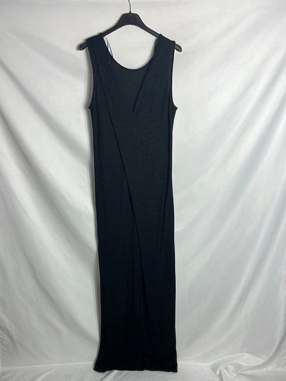 MASSIMO DUTTI. Vestido largo negro brillo. T M