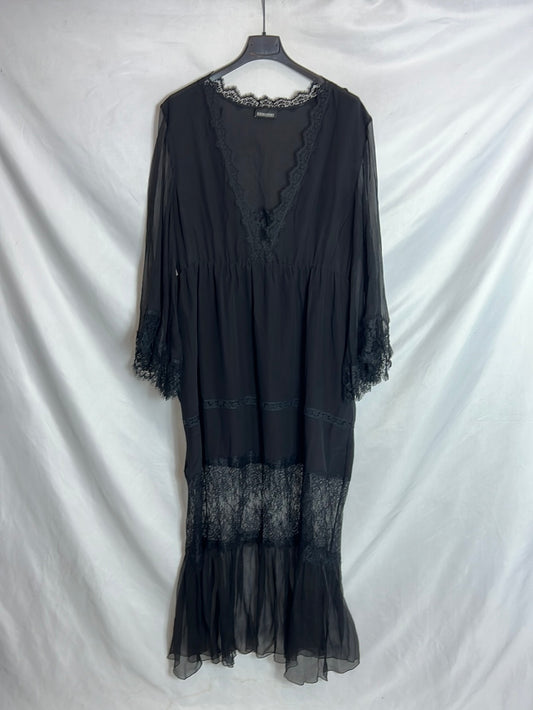 ERMANNO SCERVINO. Vestido negro seda y encaje. T 42