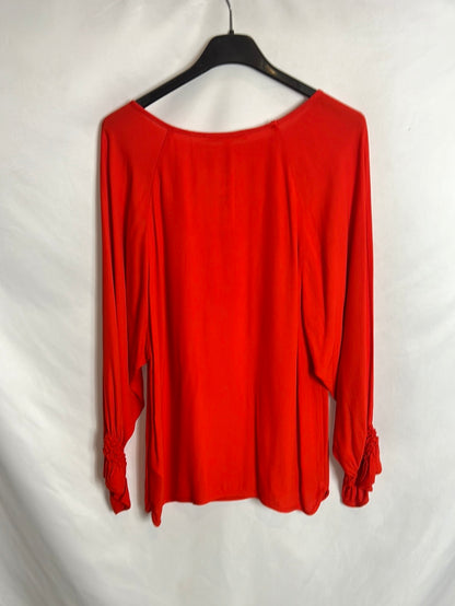 MAJE. Blusa roja fluida detalle puños. T 1 (S)