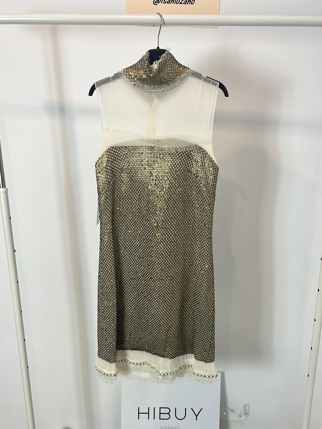 MALNE. Vestido beige lentejuelas T.38