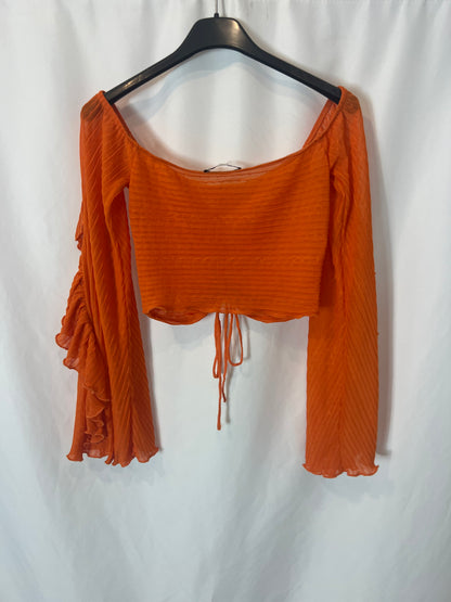 ZARA. Top naranjas plisado elastico. T S