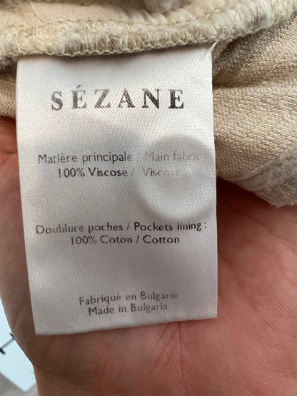 SEZANE. Pantalón fluido pana beige T.36