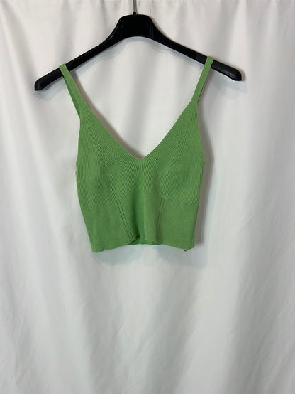 STRADIVARIUS. Crop top verde elástico. T S