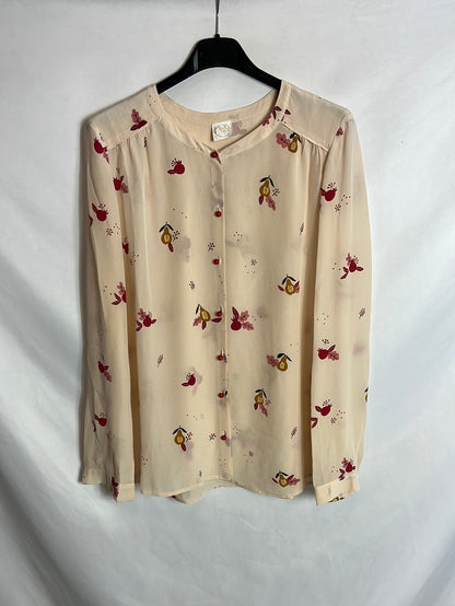 DES PETITS  HAUTS. Blusa beige estampada. T 1(S)