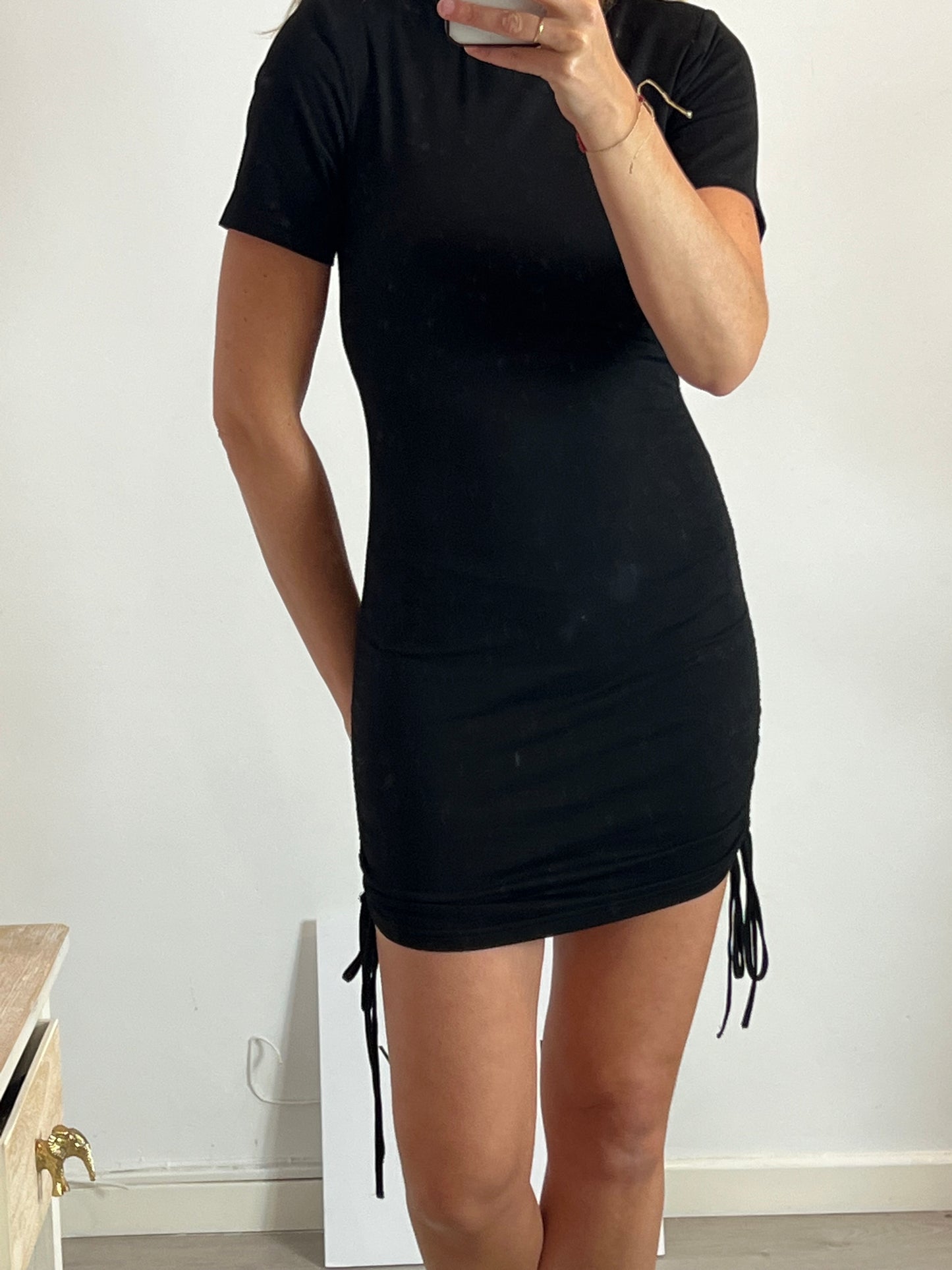 LOAVIES. Vestido negro corto fruncidos. T XS