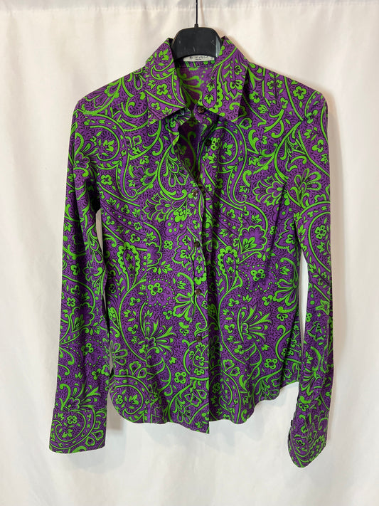 ETRO. Camisa morada flores verde T.40(xs)