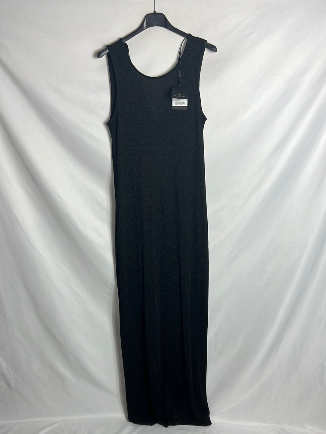 MASSIMO DUTTI. Vestido largo negro brillo. T M