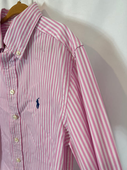 RALPH LAUREN. Camisa rayas rosas logo. T 8 años