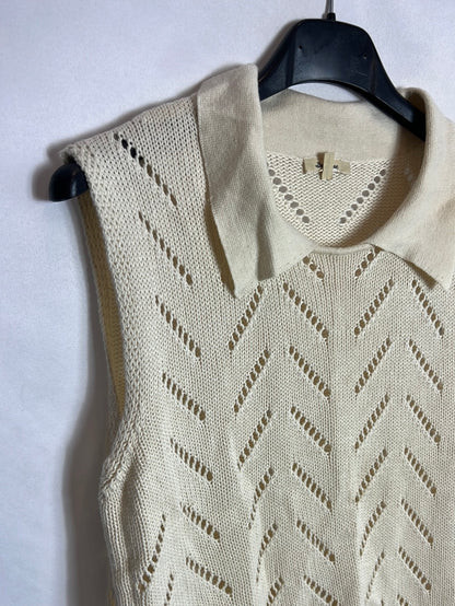 BELLEROSE. Chaleco punto calado beige. T 2(S/M)