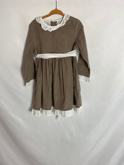 NECK & NECHL. Vestido marrón detalle cuello. T.4-5 años