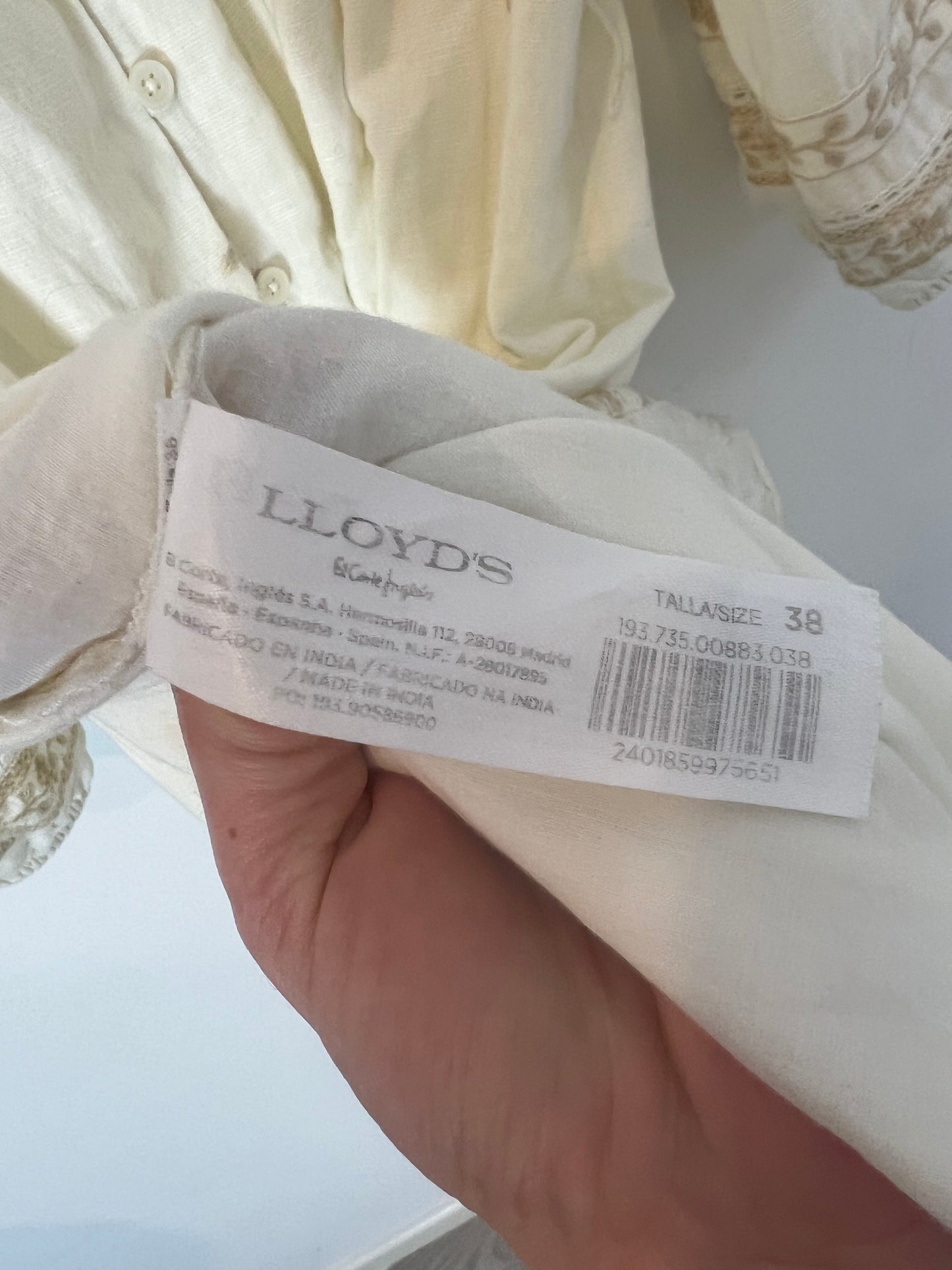 LLOYD'S. Vestido beige bordado T.38