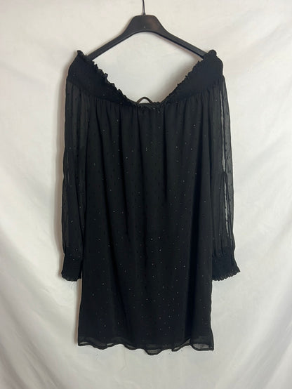 ZARA. Vestido negro hilos brillo. T L