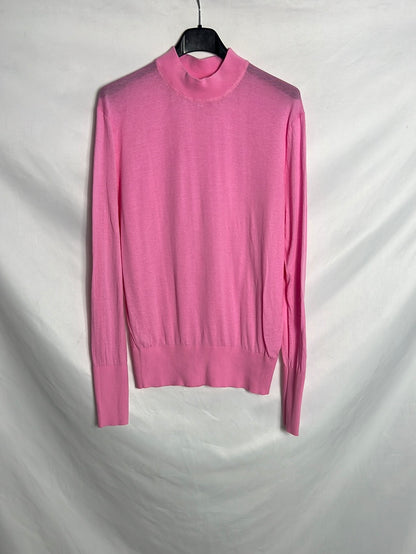 BIMBA Y LOLA. Jersey fino rosa cuello perkins. T L