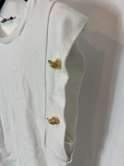 ZARA. Top blanco botones dorados. T S