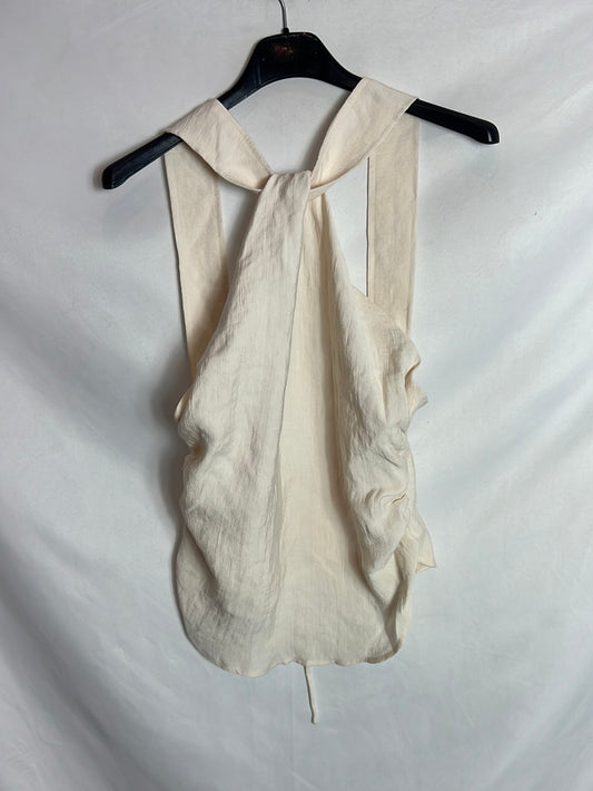 VALENTINA GARÍ. Top textura beige cuello  halter. T S