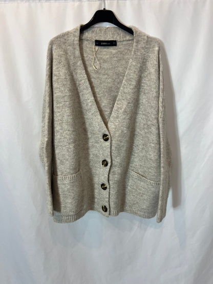 ZARA. Cárdigan beige jaspeado. T S